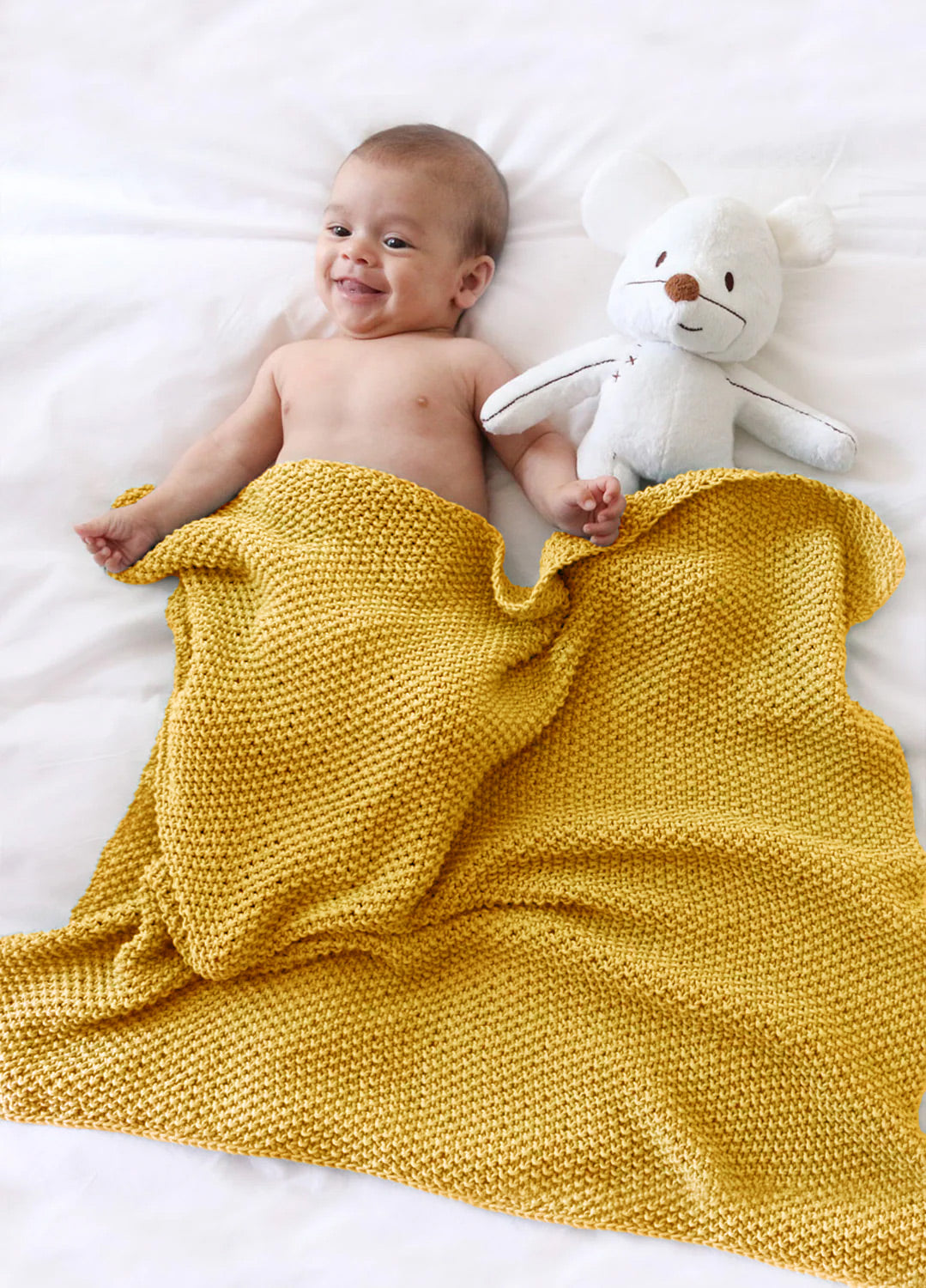 Dragonfly Blanket Easy Cotton Knitting Kit in Mustard